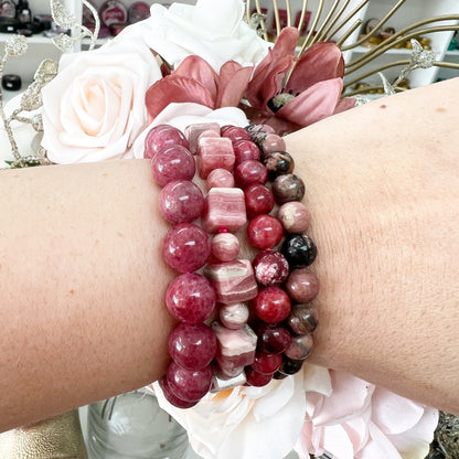 Rhodochrosite Crystal Square Beads Bracelet