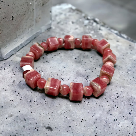 Rhodochrosite Crystal Square Beads Bracelet